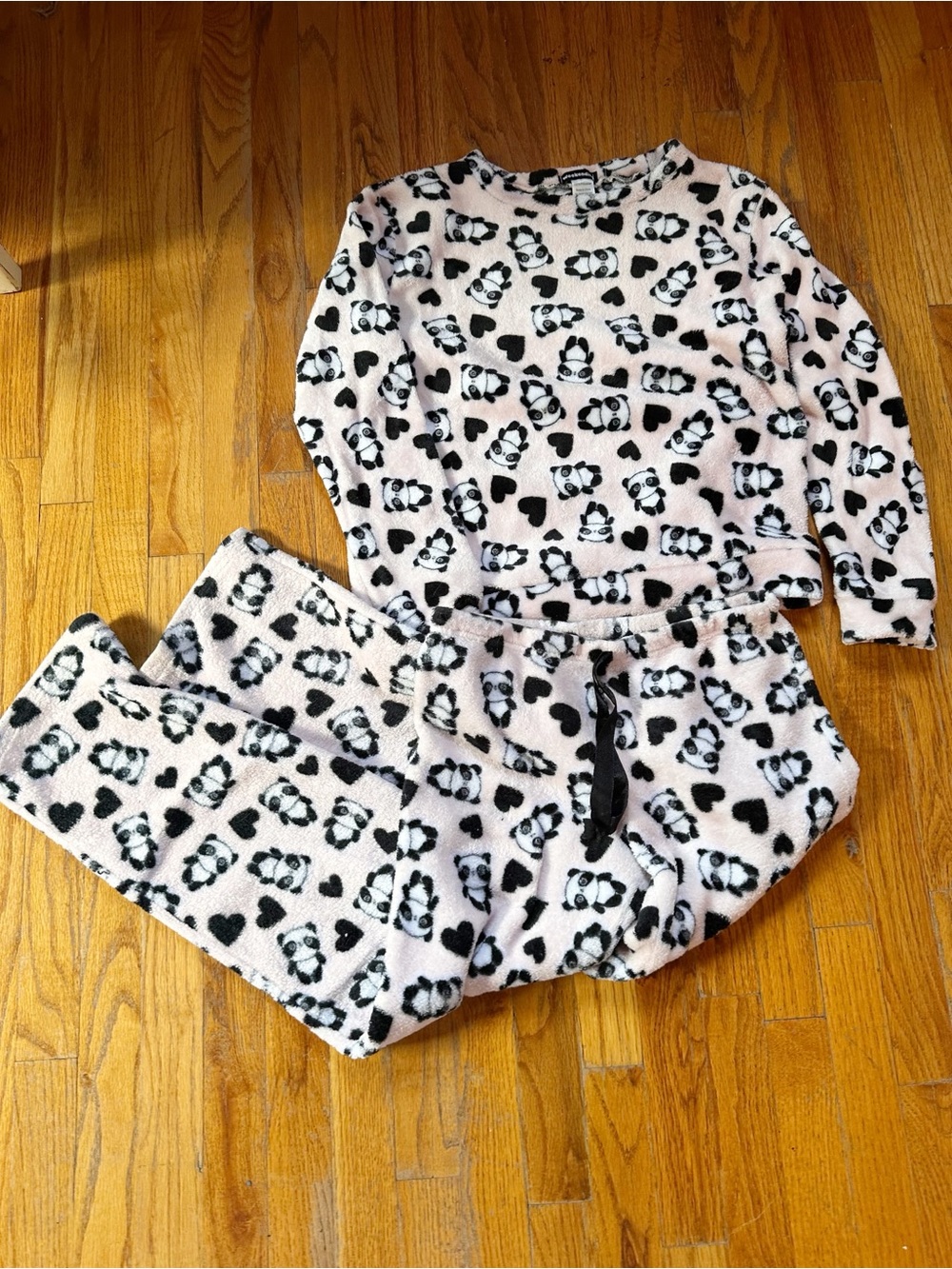 Adorable Plush Panda Print Pink Pajama Set